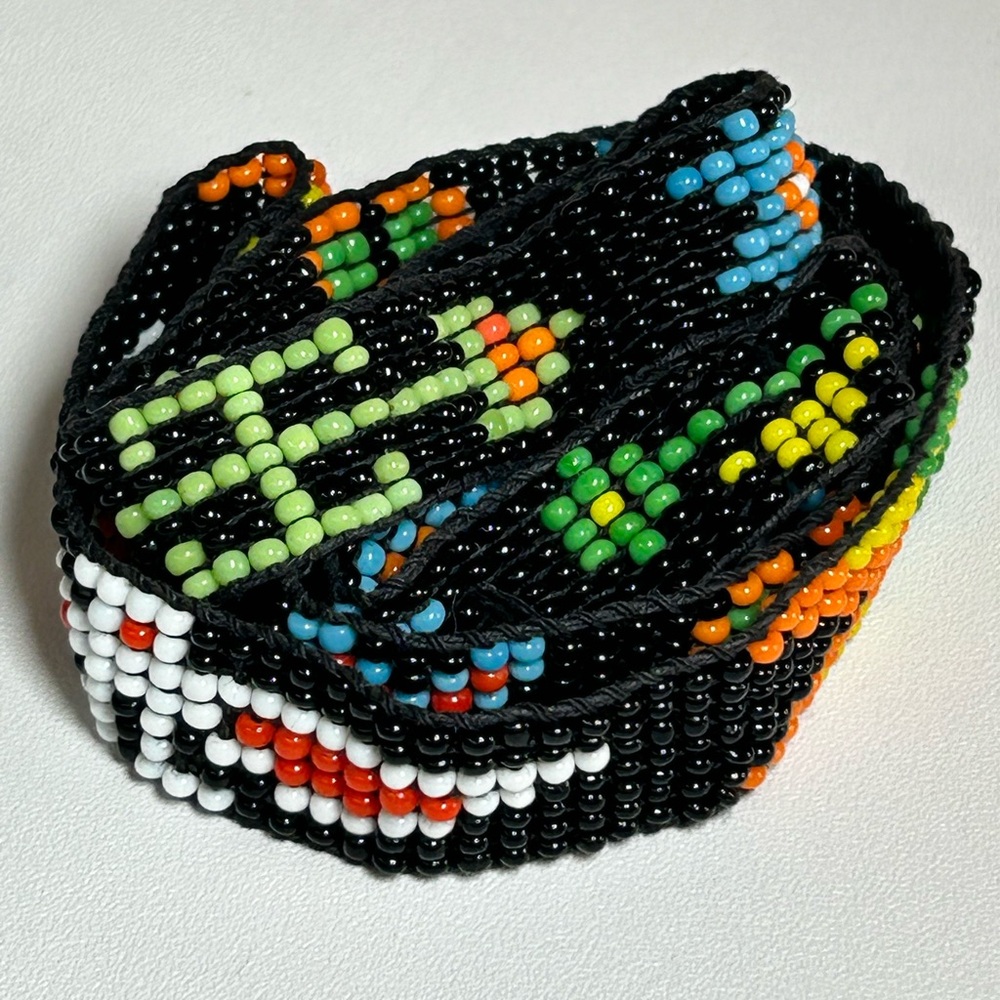 Vintage Native Seed Beaded Woven Colorful Thunderbird Hat Band Embellishments